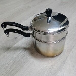 Vintage Farberware 2.5 Quart Stainless Steel Double Boiler Saucepan & Lid USA
